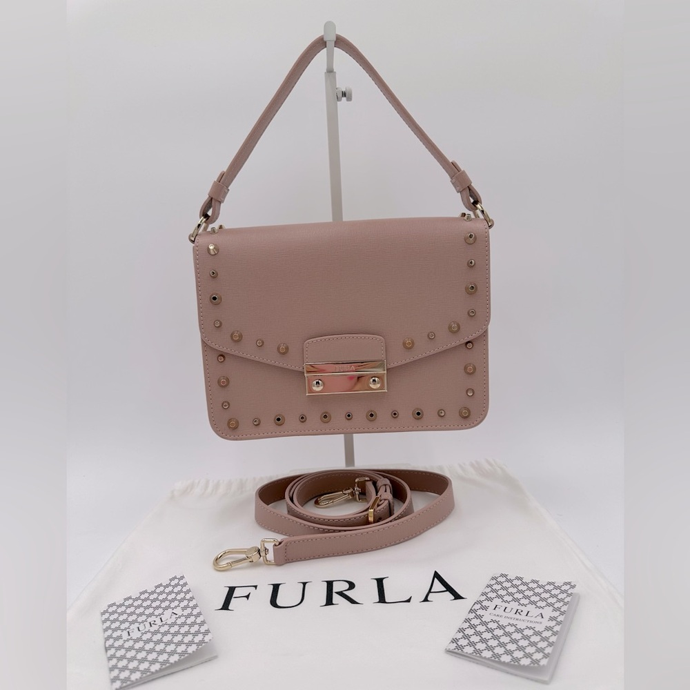 NWOT Furla Julia Pink Studded Bag